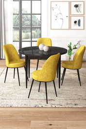 Hanah Home Juego de Comedor de 5 Piezas, Mármol Negro y Mostaza